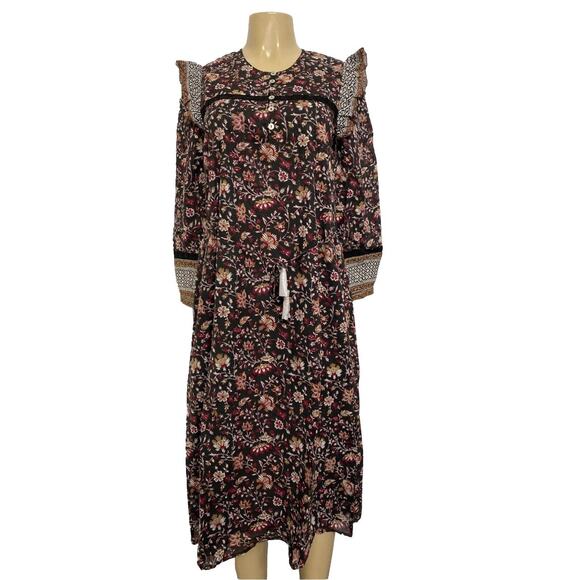 NWT Cleobella Lotus Midi Dress Lolita Block Print Long Sleeve Cotton Lin… - Picture 2 of 8